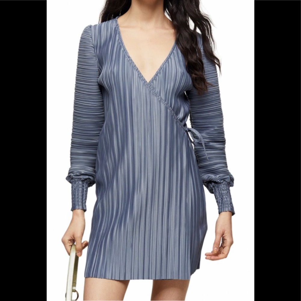 Topshop Long Sleeve Plisse Wrap Minidress